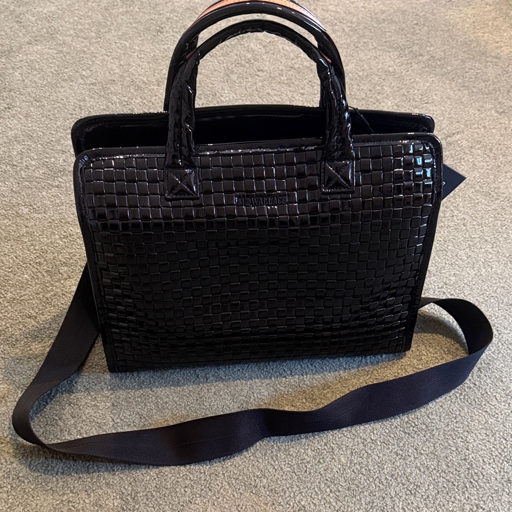 MZ Wallace Black Patent Woven Tote Satchel